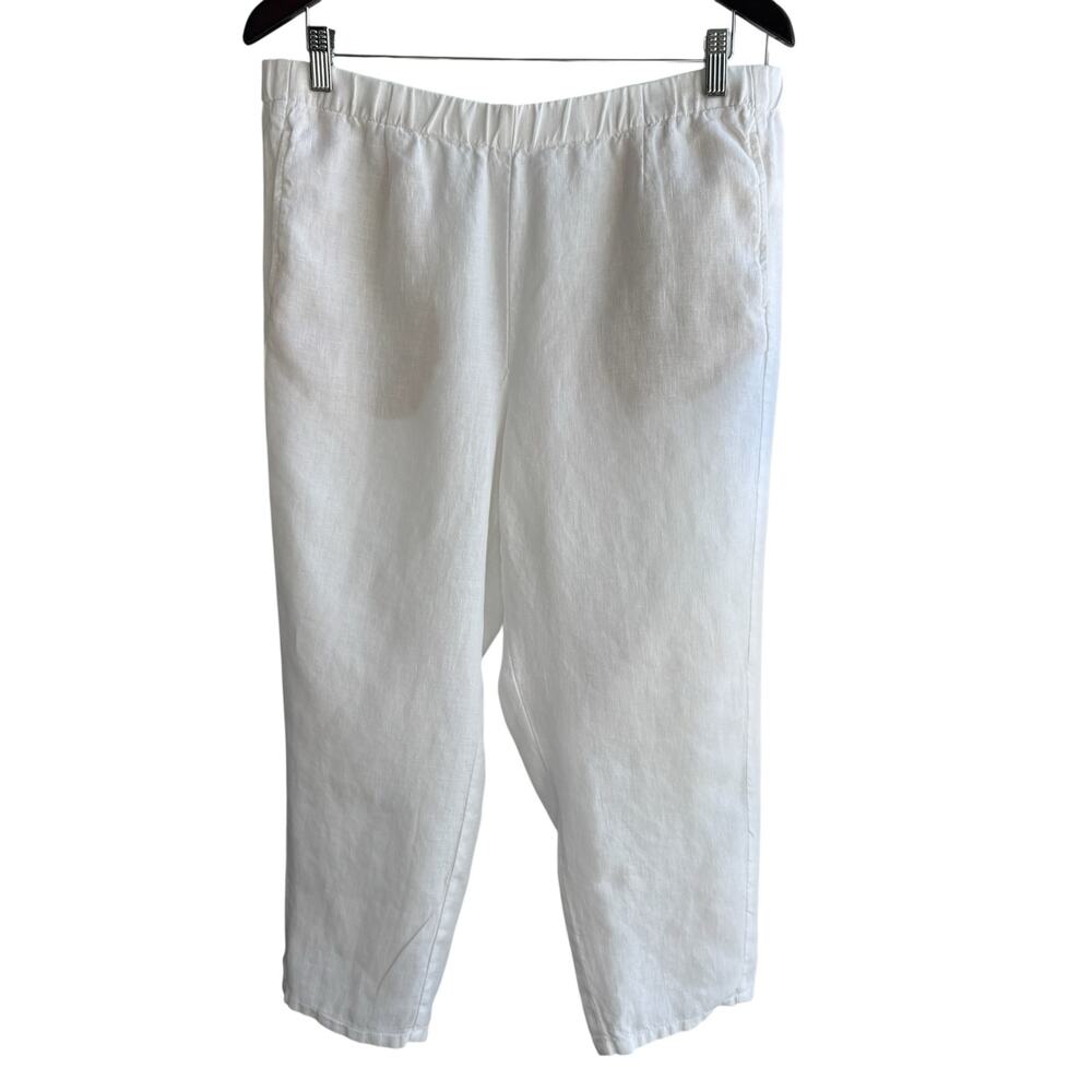 J. JILL LOVE LINEN White Linen Cropped Pants Womens M Coastal Beachy Resort Wear
